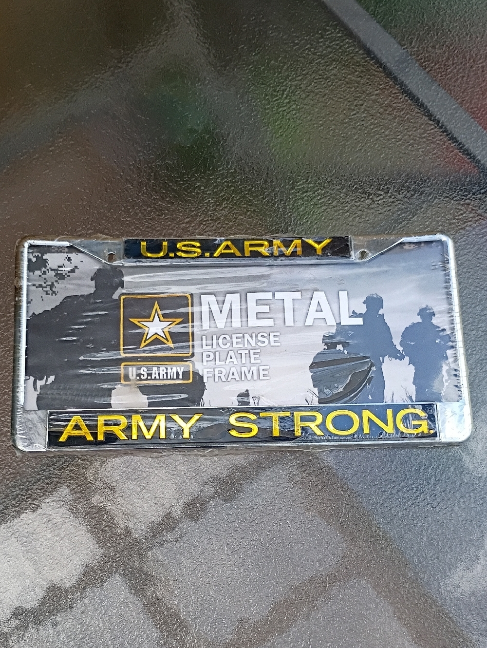 U.S. Army Yellow & Black Metal License Plate Frame - Army Strong